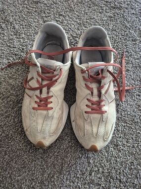New Balance Women's Beige Suede Sneakers with Rust Laces